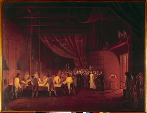 Marie Caroline de Bourbon Szicília, Berry hercegné (1798-1870) 1822-ben meglátogatta Saint Gobain gyárait. A munkások asztali öntést készítettek üvegből. Edouard Pingret (1788-1875) festménye 1824 Magángyűjtemény