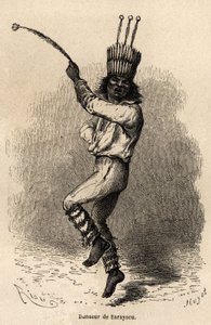 Egy táncos Sarayacuban (Peru), Riou rajza, Paul Marcoy 1848-tól 1860-ig tartó utazásának illusztrálására a Csendes-óceántól az Atlanti-óceánig. Metszet a „Le tour du monde” című könyvben, szerkesztette Edouard Charton alkotó: Edouard Riou