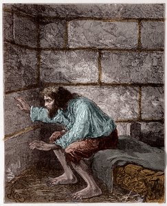 Edmond Dantes, más néven Monte Cristo (Monte Cristo) grófja a börtönében - Riou metszete, Alexandre Dumas „Monte-Cristo grófja” című művében