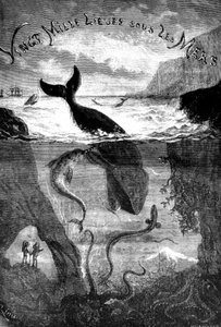 Jules Verne 20 000 mérföld a tenger alatt című regényének címlapképe alkotó: Edouard Riou