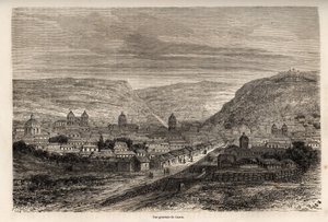 Cusco vagy Cusco, az inkák egykori fővárosa, általános képe, Riou rajza, Paul Marcoy 1848-tól 1860-ig tartó dél-amerikai utazásának illusztrálására. Metszet a „Le tour du monde”-ban, szerkesztette Edouard Charton alkotó: Edouard Riou
