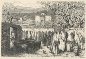 Marabout és körmenet: Tlemcen, metszet: Henri Theophile Hildibrand (1824-97) alkotó: Edouard Riou