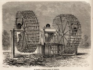 Sarayacu (Peru) cukornád őrlésére szolgáló malom, Riou rajza, Paul Marcoy 1848-tól 1860-ig tartó utazásának illusztrálására a Csendes-óceántól az Atlanti-óceánig. Metszet a „Le tour du monde”-ban, szerkesztette Edouard Charton alkotó: Edouard Riou