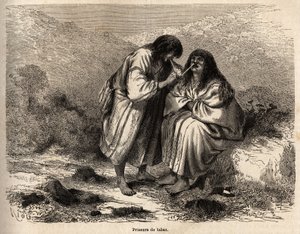 Dohányárverezők, smink az antik törzs (Peru) hagyománya szerint, Riou rajza, Paul Marcoy 1848-tól 1860-ig tartó utazását szemlélteti a Csendes-óceántól az Atlanti-óceánig. Metszet a „Le tour du monde”-ban”, Edouard szerkesztette alkotó: Edouard Riou