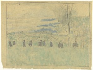 Táj sétálókkal: temetési menet (?) alkotó: Edouard Vuillard