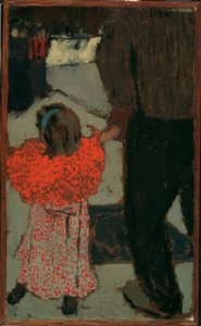 Lány piros sállal alkotó: Edouard Vuillard