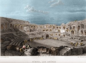 Nimes arénái, Gard, Languedoc-Roussillon (Languedoc Roussillon), Franciaország. Willmann metszet az „Ókori és modern Franciaországban” – Jean-Bernard Mary-Lafon (Jean Bernard Mary Lafon)