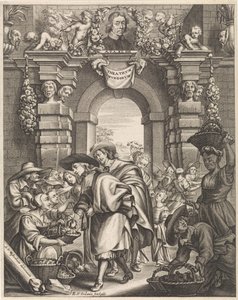 Két úr gombát vásárol a piacon Cím illusztráció: F. van Sterbeeck, Theatrum Fungorum vagy a tooneel der Campernoelien, 1675 alkotó: Edouard van Ordonie