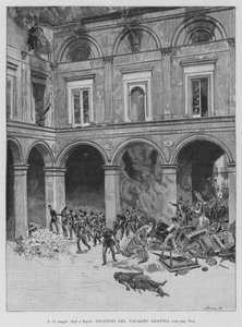 1848. május 15-én Nápolyban, a Gravina-palota tüze (metszet)