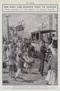 VII. Eduárd király és Alexandra királynő vallási körmenettel találkoznak az utcán az olaszországi nápolyi látogatásuk során alkotó: Edouardo Matania