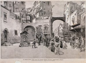 Vito szavazatának ábrázolása, a La mala vita, Umberto Giordano operájából (metszet) alkotó: Edouardo Matania