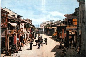Egy utca Hongkongban a tizenkilencedik század közepén (színes litó) alkotó: Eduard (after) Hildebrandt