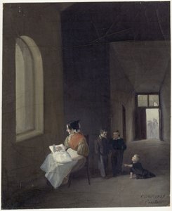 Nő gyermekekkel egy csarnokban alkotó: Eduard Gaertner