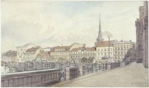 Mühlendamm és Burgstraße Berlinben alkotó: Eduard Gaertner