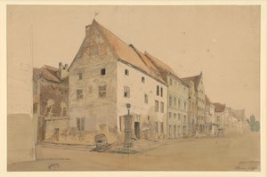 Utca Thornban Nikolausz Kopernikusz szülőházával alkotó: Eduard Gaertner