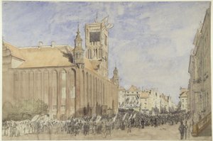 Thorn (Toruń), egykori Marienwerder közigazgatási kerület (Kujávia-Pomerániai vajdaság). A Kopernikusz-emlékmű felavatása a városházánál alkotó: Eduard Gaertner
