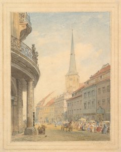 Berlin látképe balra az Ephraim-palotával alkotó: Eduard Gaertner