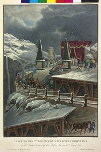 A tiroliak búcsúja I. Ferdinánd császártól 22-én. augusztus 1838 (színes litográfia) alkotó: Eduard Gurk