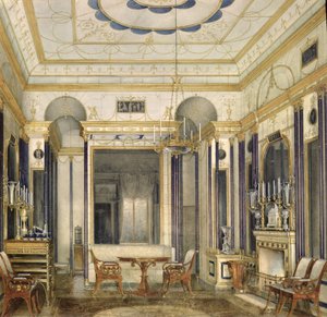 Mária Alekszandrovna császárné szalonja a Carskoje Selo-i Nagy Palotában (wc, gouache és tinta papíron) alkotó: Eduard Hau