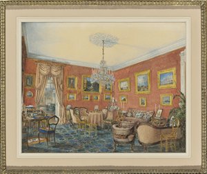 Kilátás a művészek szalonjára a pétervári Néva melletti sorházában, 1859 alkotó: Eduard Hau