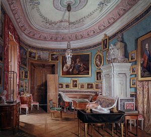Kilátás I. Pál (1754-1801) szobájára, Eduard (Edward) Hau (1807-1870) Gatchina akvarellje 1877 Szentpétervár, Ermitázs Múzeum