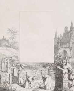 5. tábla: növényeket gyűjtő és fejük felett hordó nők, férfi szemlélő a ri...-ban, 1836. alkotó: Eduard Julius Friedrich Bendemann