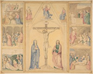 Krisztus a kereszten hat jelenettel Krisztus életéből, kb. 1850. alkotó: Eduard von Steinle