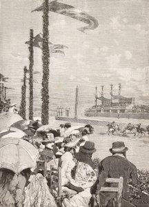 Lóversenyek a pompei fesztiválokon, Pompeii, Olaszország, metszet Edoardo Dalbono rajzából, L