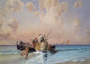 Vissza a horgászatból, Eduardo Dalbono (1841-1915), olaj, vászon, 53x73 cm