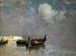 Marina halászokkal, Eduardo Dalbono (1841-1915), olaj, vászon, 34x45 cm