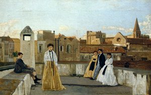 A terasz, Edoardo Dalbono (1841-1915), olaj, panel, 45x30 cm.