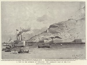 Látogatás Gibraltár kormányzójánál, az Admiralitás hajója az úton (litho) alkotó: Eduardo de Martino