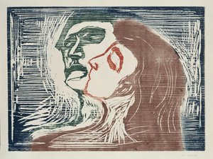 Fej a fej mellett (csókolózó férfi és nő) alkotó: Edvard Munch
