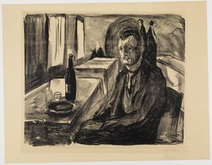 Önarckép borosüveggel alkotó: Edvard Munch