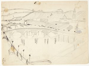 Kilátás a Lungarno ablakából a folyó felett, Santo Spirito és San Miniato dombjai felé, Firenze alkotó: Edvard Weie