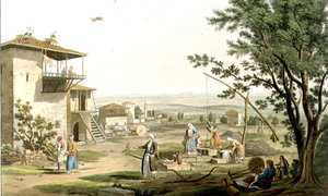 Larissa, 29. tábla a „Nézetek Görögországban” 6. részéből, metszett Frederick Christian Lewis (1779-1856) pub. 1821 (akvatinta)