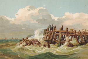 A Humberbe érve, halászok a kilátón (színes lithó)