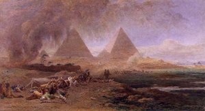 Homokvihar által utolért karaván, Egyiptom (akvarell és gouache papíron)