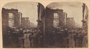 Broadway in the Rain, valószínűleg a 308-as vagy a 310-es Broadway-ről, New York City, kb. 1860-as évek.