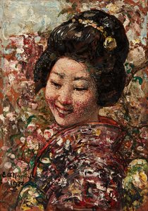 Japán lány (olaj a panelen)