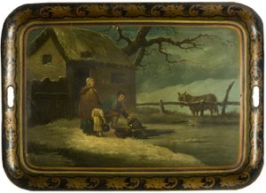 Breaking the Ice, 1800 körül (olaj, japán bádog teástálca) alkotó: Edward Bird