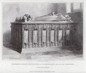 Ralph Neville, Westmoreland grófja és két grófnőjének emlékműve a Staindrop templomban (metszet)