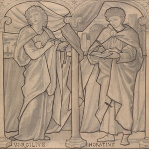 Ólomüveg ablak előkészítő terve, Vergilius és Horatius alkotó: Edward Burne-Jones