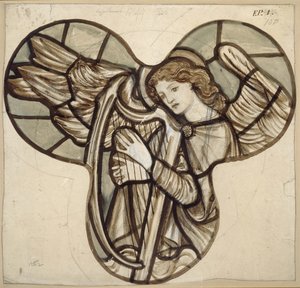Tervezés ólomüveghez a Lyndhurst Church-ben: Angyali hárfás, 1862 (barna és kék festés a grafiton) alkotó: Edward Burne Jones