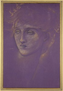 Egy nő feje, 1890-es évek (aranyfesték lila alapon) alkotó: Edward Burne Jones