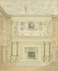 Kéménydarab, Great Oak Room, Red Lodge (ceruza és akvarell papíron) alkotó: Edward Cashin
