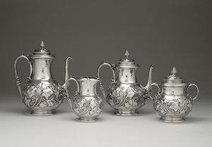 Kávé és Tea szolgáltatás, c. 1856-1859 (ezüst és elefántcsont) alkotó: Edward Chandler Moore