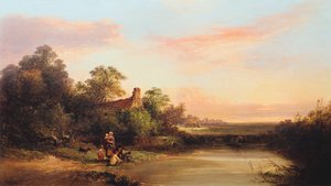 „Angol táj házikóval és patakkal”, 1860 alkotó: Edward Charles Williams