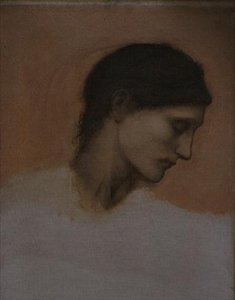 Tanulmány a lány fejéről (olaj, vászon) alkotó: Edward Coley Burne Jones