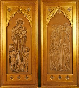 Krisztus megáldja a kisgyermekeket és a gyermekeket Krisztus színe elé hozó nőket (fekete-fehér kréta papíron) alkotó: Edward Coley Burne Jones